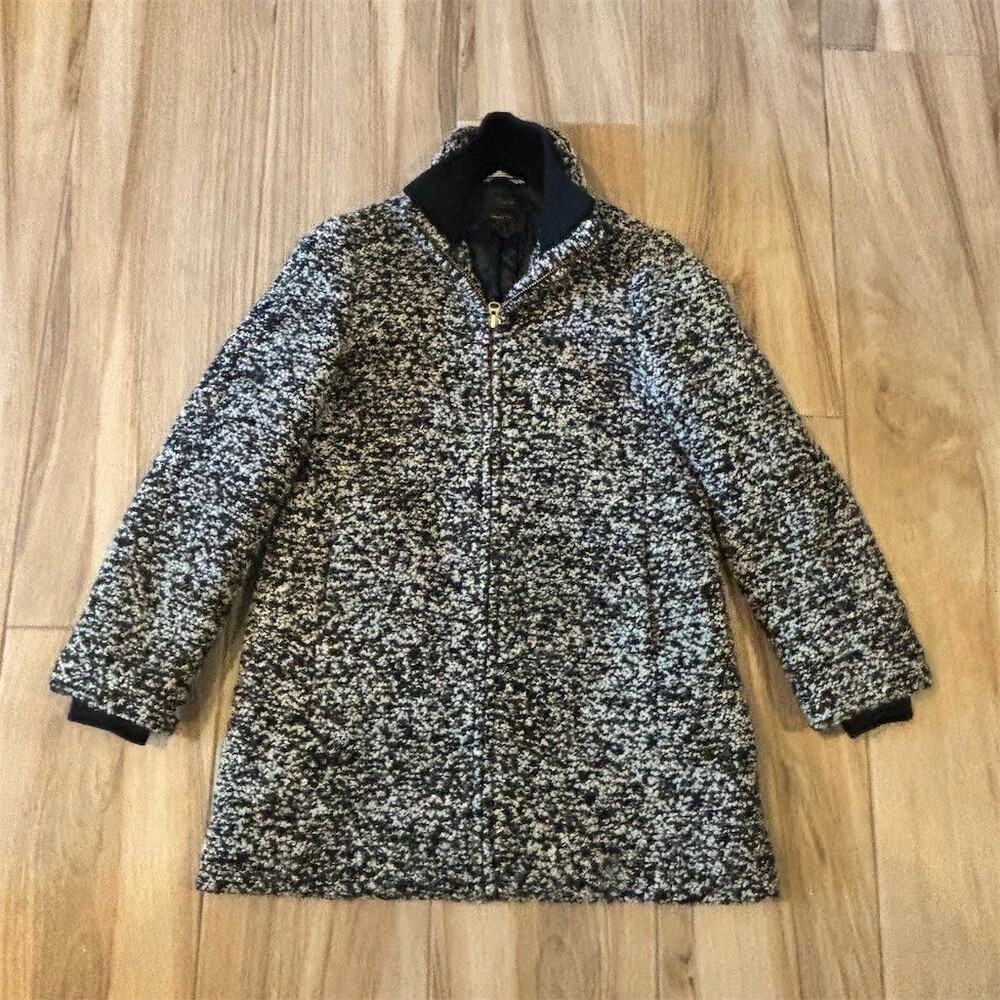 J.Crew Lodge Coat Womens Size 6 Black Ivory Full Zip Stand Collar Pockets